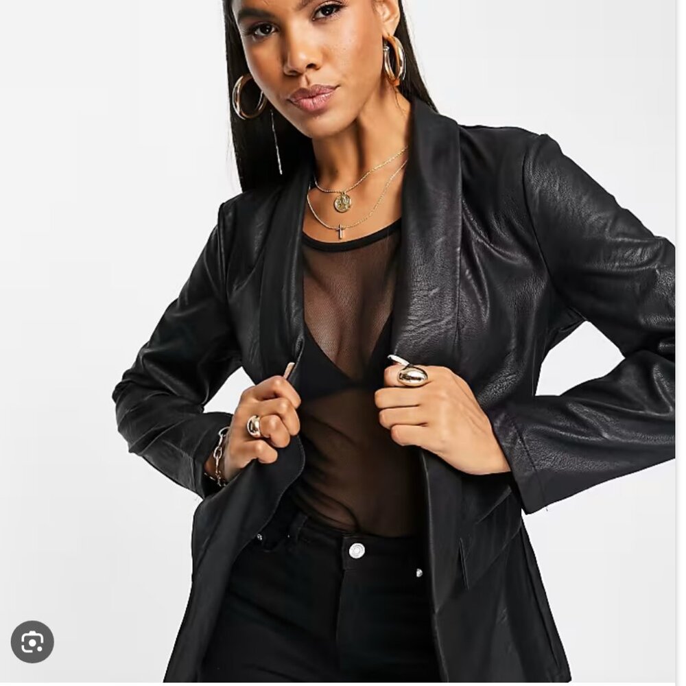 ASOS Rebellious Fashion leather look oversized blazer in black